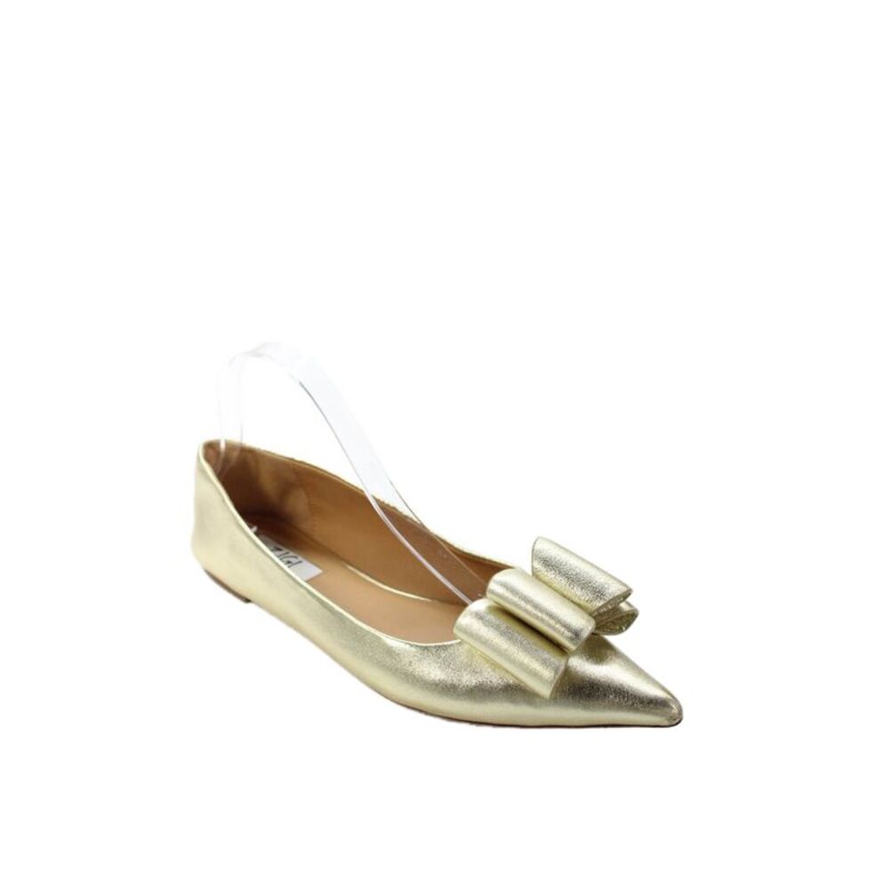 Zigi Womens Slip On Pointed Toe Ruffled Bow Ballet Flats Gold Leather Size 8